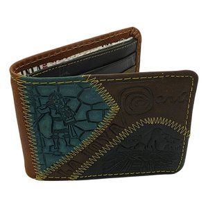 NWT CUSCO MACHU PICCHU PERU SOUVENIR MEN'S EMBOSSED BROWN LEATHER BIFOLD WALLET-